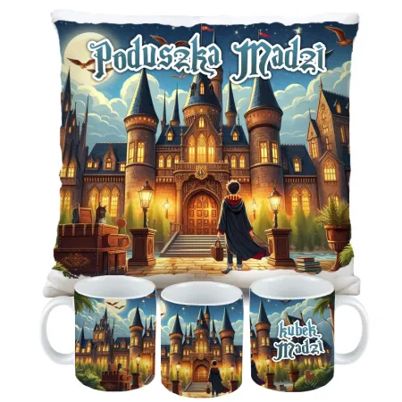Magiczny zestaw prezentowy Poduszka i Kubek dla czarodzieja do szkoły magii